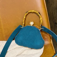 

Luxury Faux Suede Shoulder Bag Faux Bamboo Handle Women Handbags Brands Small Shell Bags for Women Crossbody Bag 2022 Mini Purse