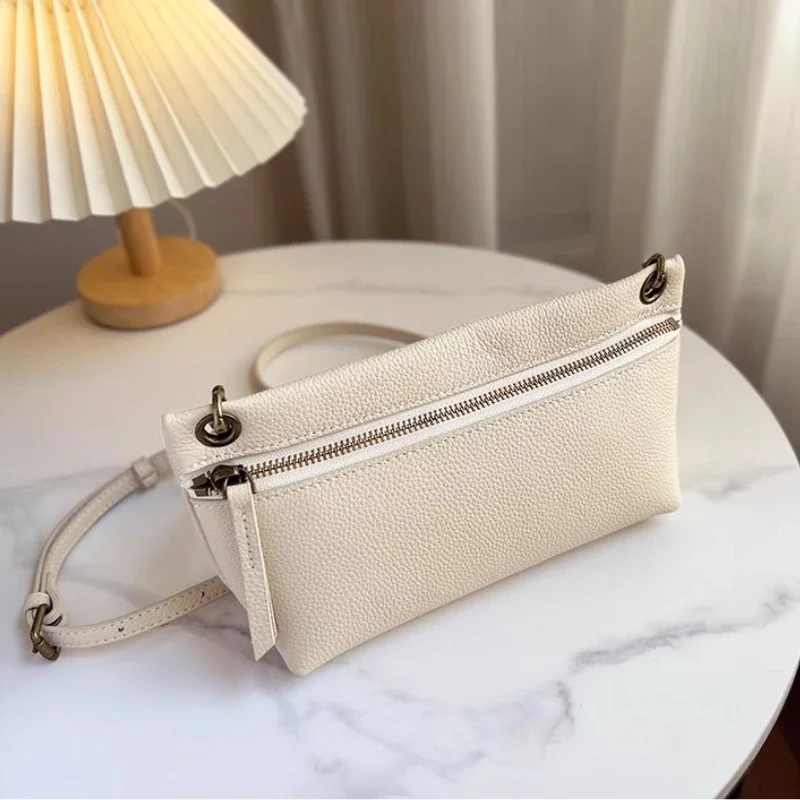 Ladies' Shoulder Bag 2024 New Top Layer Cowhide Leather Handbag Crossbody Phone Bag Women's Trend Commuting Underarm Bag