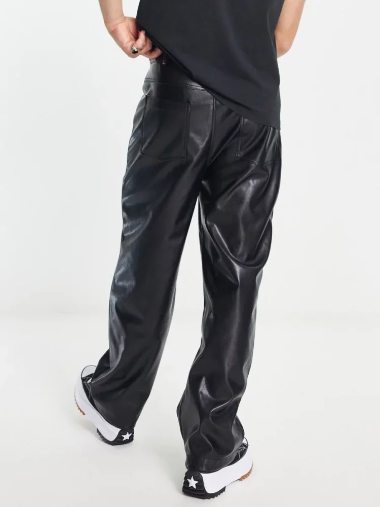 Men's Straight Leather Pants Fall/Winter New Dark Clothing Singer Niche Attractive Motorcycle Clothing Large Pants