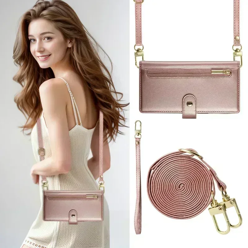 Sleek Zippered Leather Crossbody Phone Case with Card Slot Wallet Cover