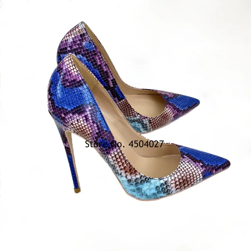 

Colorful Snakeskin Pointed Toe Stiletto Pumps Elegant Woman Heeled Shoes For Women 12cm 10cm 8cm