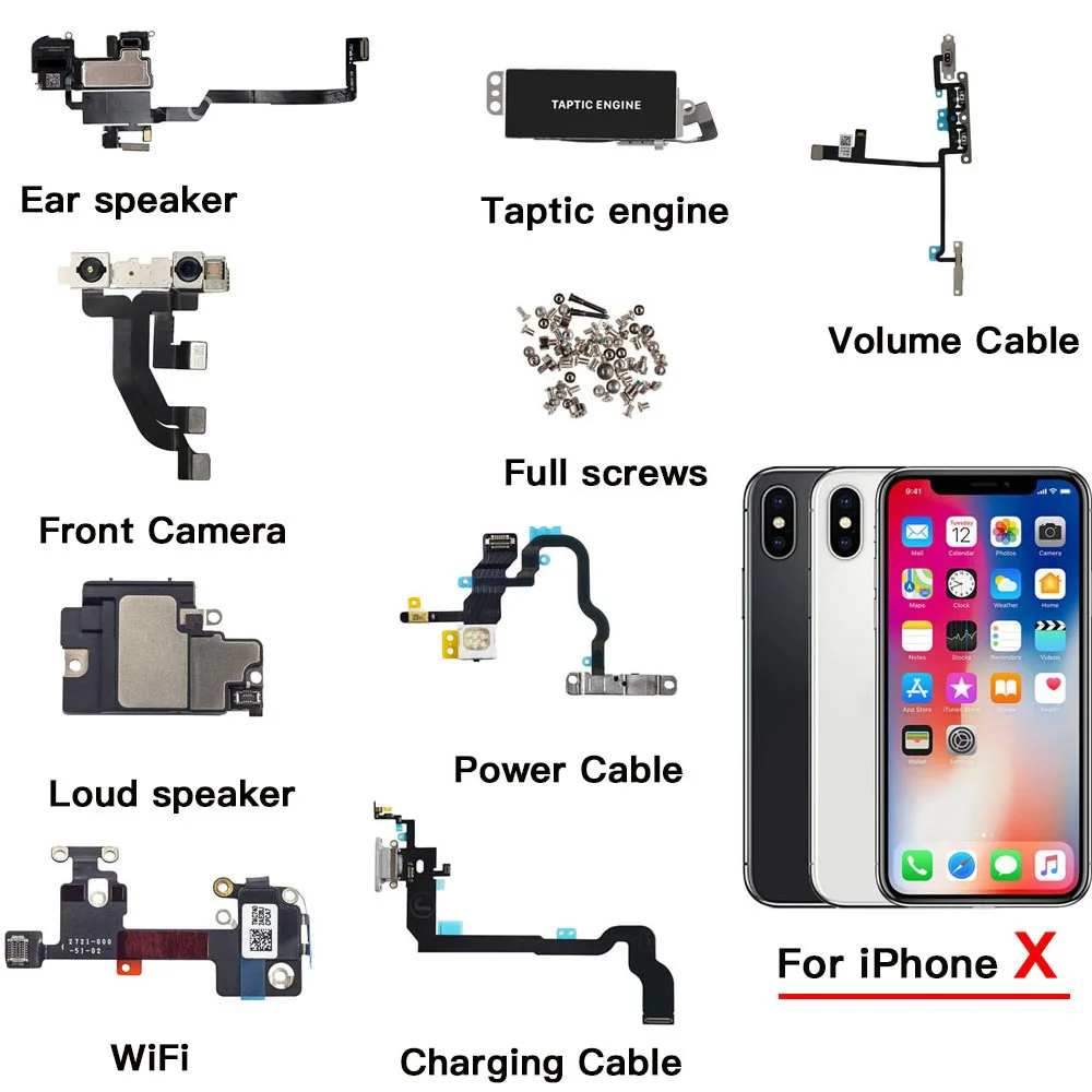 Parti Interne Per Iphone X Fotocamera Anteriore Volume Di Alimentazione Cavo Flessibile Di Ricarica Auricolare Altoparlante Wifi Staffa Metallica Tutt