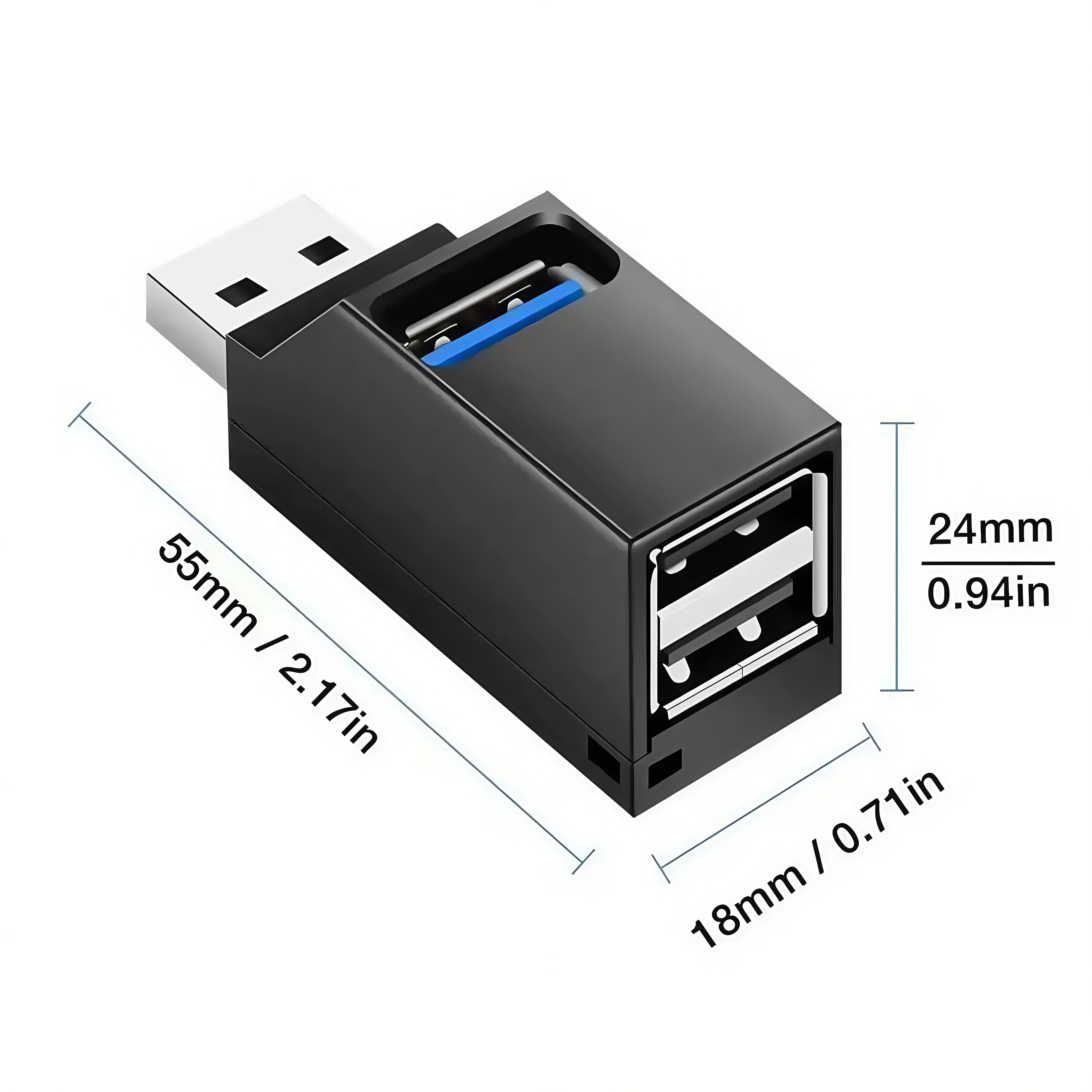 4-Port USB 3.0 Hub Adapter - 5Gbps High-Speed Data Transfer, Compact Portable Design for Laptop, PC, Mac