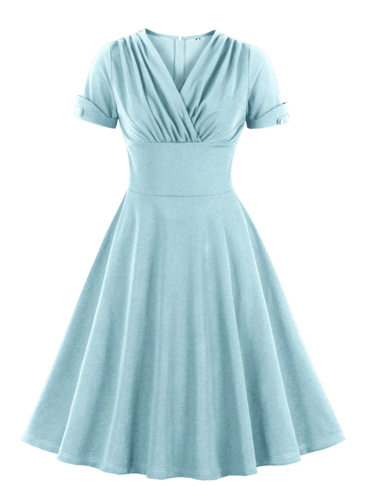Women's 1950s Vintage Sleeveless Cocktail Swing Dress - Audrey Hepburn Style Party Prom Dress, Light Blue