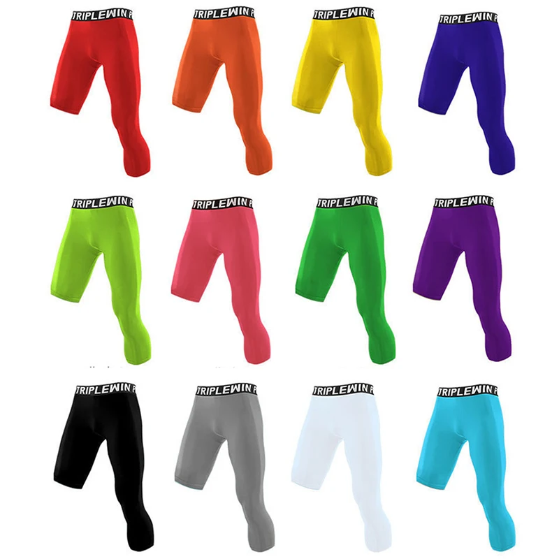Men Women Summer Capri Running Tights GYM 3/4 Pants Male Basketball Football Soccer Fitness Exercise Sport One Leg Leggings 03