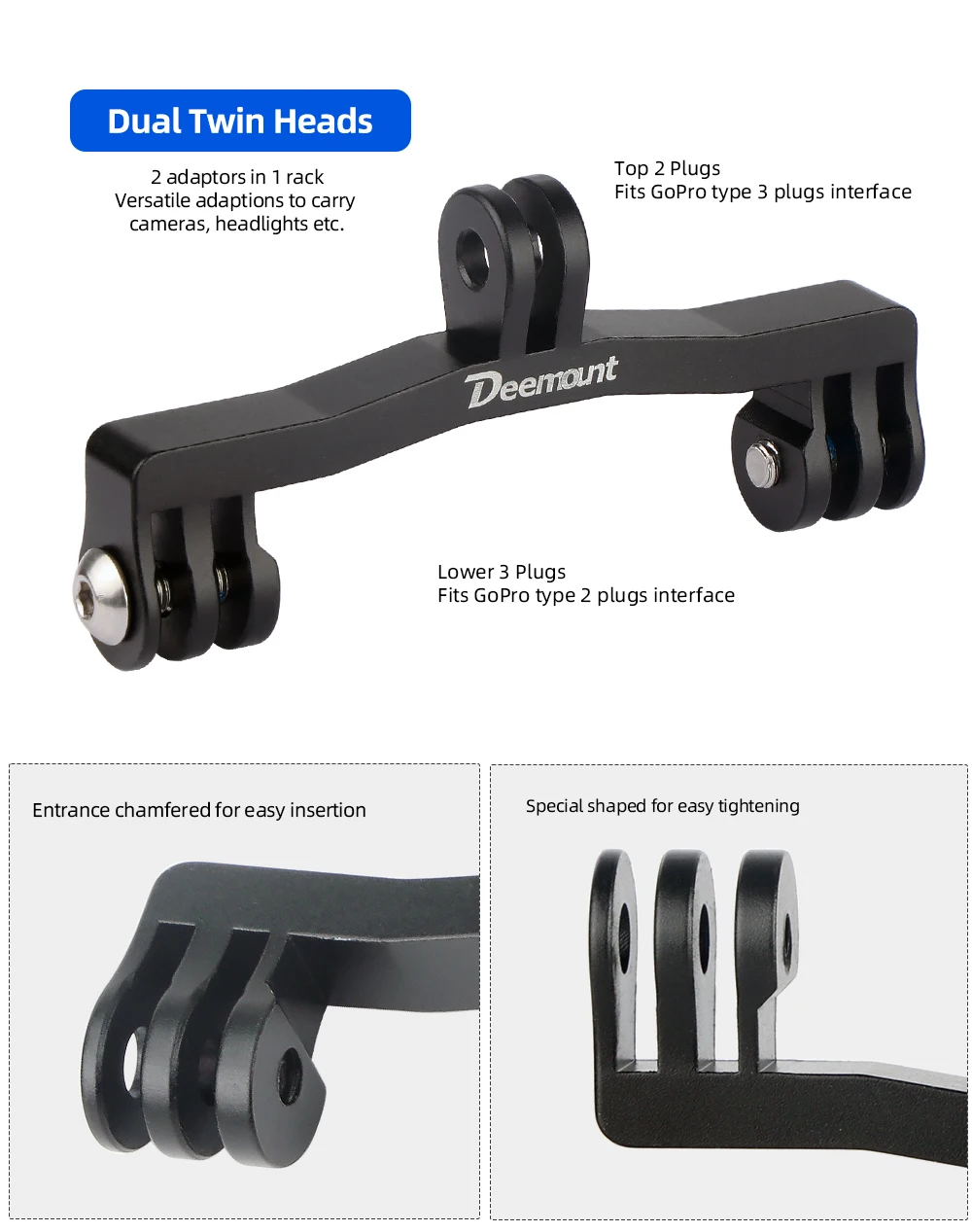 Dual Twin Metall Adapter Sport Kamera Scheinwerfer 1 bis 2 Stecker Fahrrad Computer Halterung Verlängerung Halter Passt GoPro Schnittstelle – Detail 6