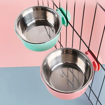 Pet Food Bowl Hanging Stainless Steel Pet Bowl Dogs Cats The 2-in-1 design is detachable Supplies Fixed Cat Bowl Crate Drinking 6