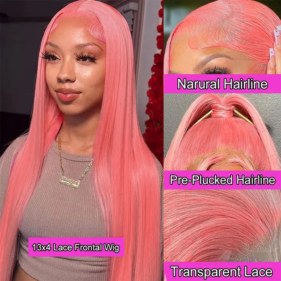 Pink Wig 13X6 Hd Lace Frontal Wig Straight Human Hair Wigs 100%Human Hair Quality Brazilian Wigs Original 250 Density 30 32 Inch