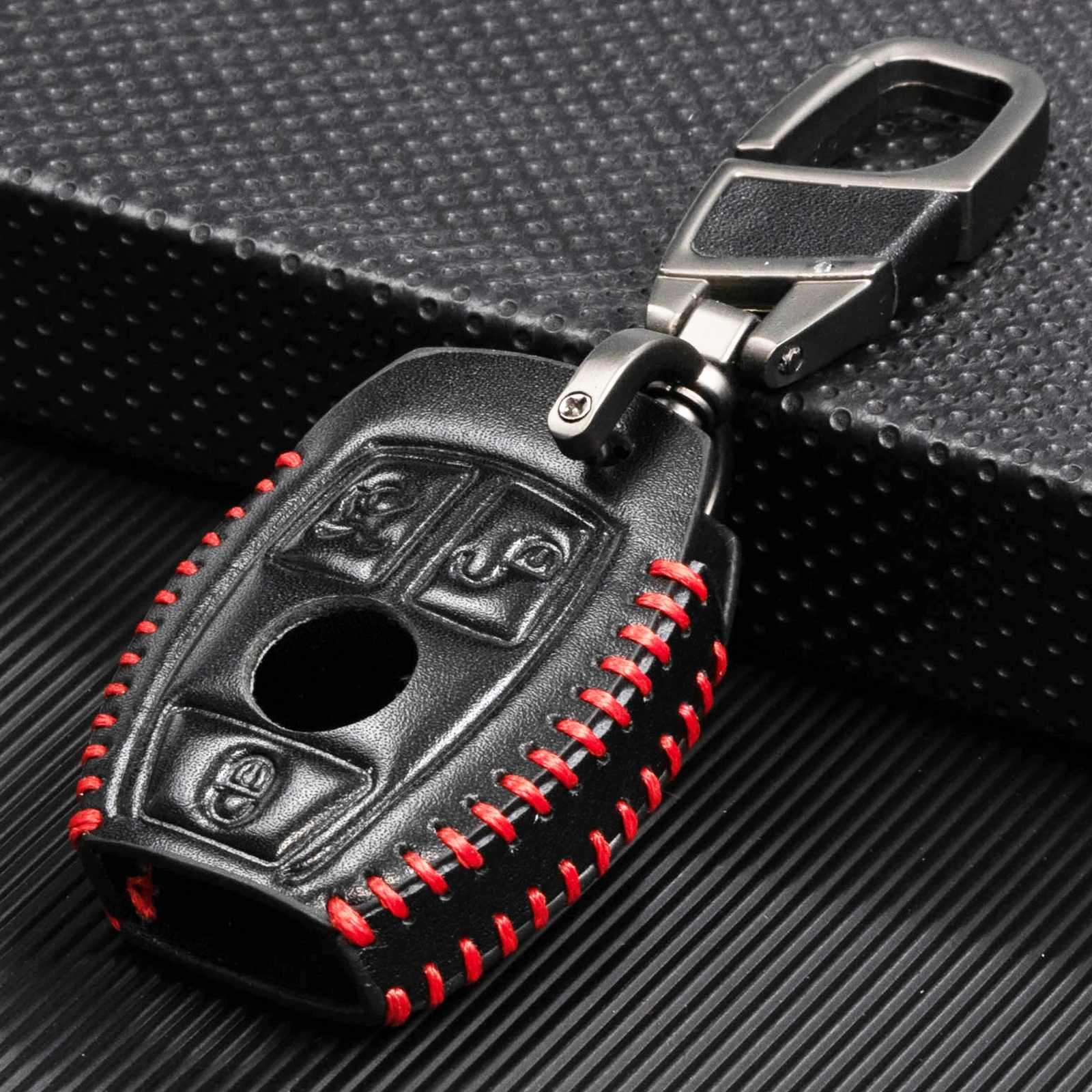 Leather Remote Key Fob Ring Case Cover 3 Button For Mercedes Benz
