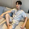 Couleur unie vêtements de nuit soie Satin Pyjamas Couple ensemble à manches courtes Pyjamas costume Pijama femmes hommes vêtements de détente grande taille Pj ensemble