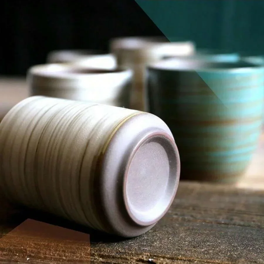 Hand-Painted Rustic Ceramic Tea Coffee Mug - Kiln-Transformed Vintage Cups for Home Office Bulk Coarse Clay Cups Dishwasher Safe