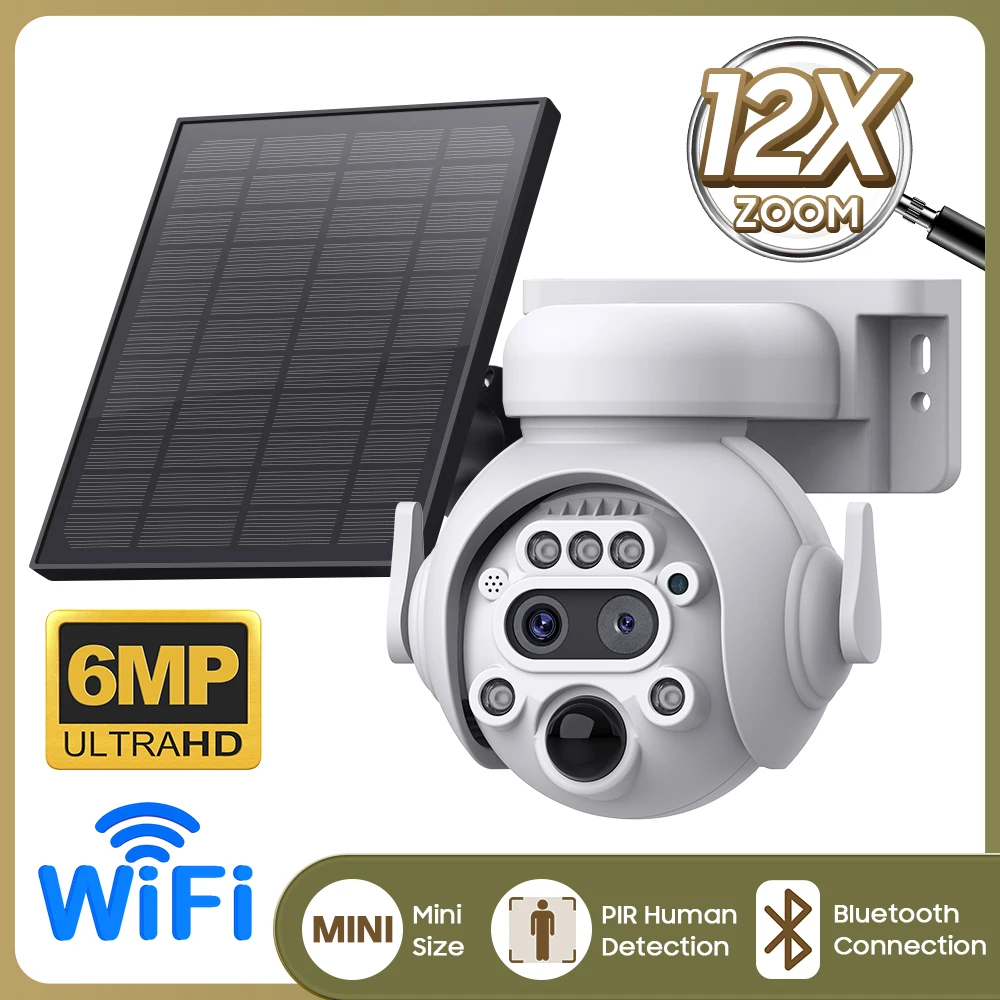 6Mp 12X Zoom Bluetooth Solar Power Wireless Wifi/4G Ip Dome Camera Ai Rilevamento Umanoide Allarme Esterno Wifi Cctv Baby Monitor