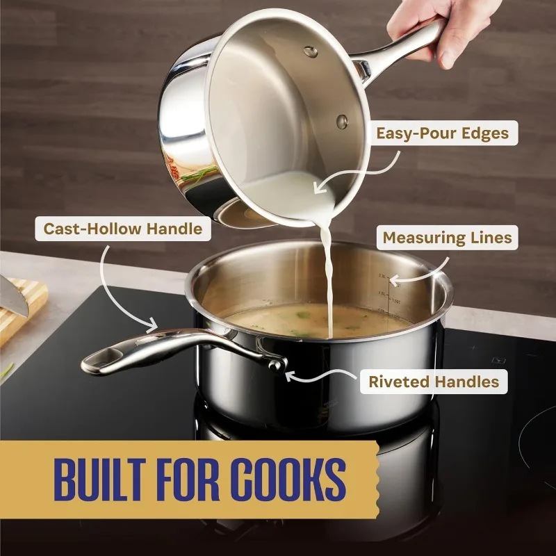 LEGEND COOKWARE 5 Ply Stainless Steel Pots and Pans Set 14-Piece, Induction, Non-Toxic, Oven Safe| Best 18/0 Full Clad 5
