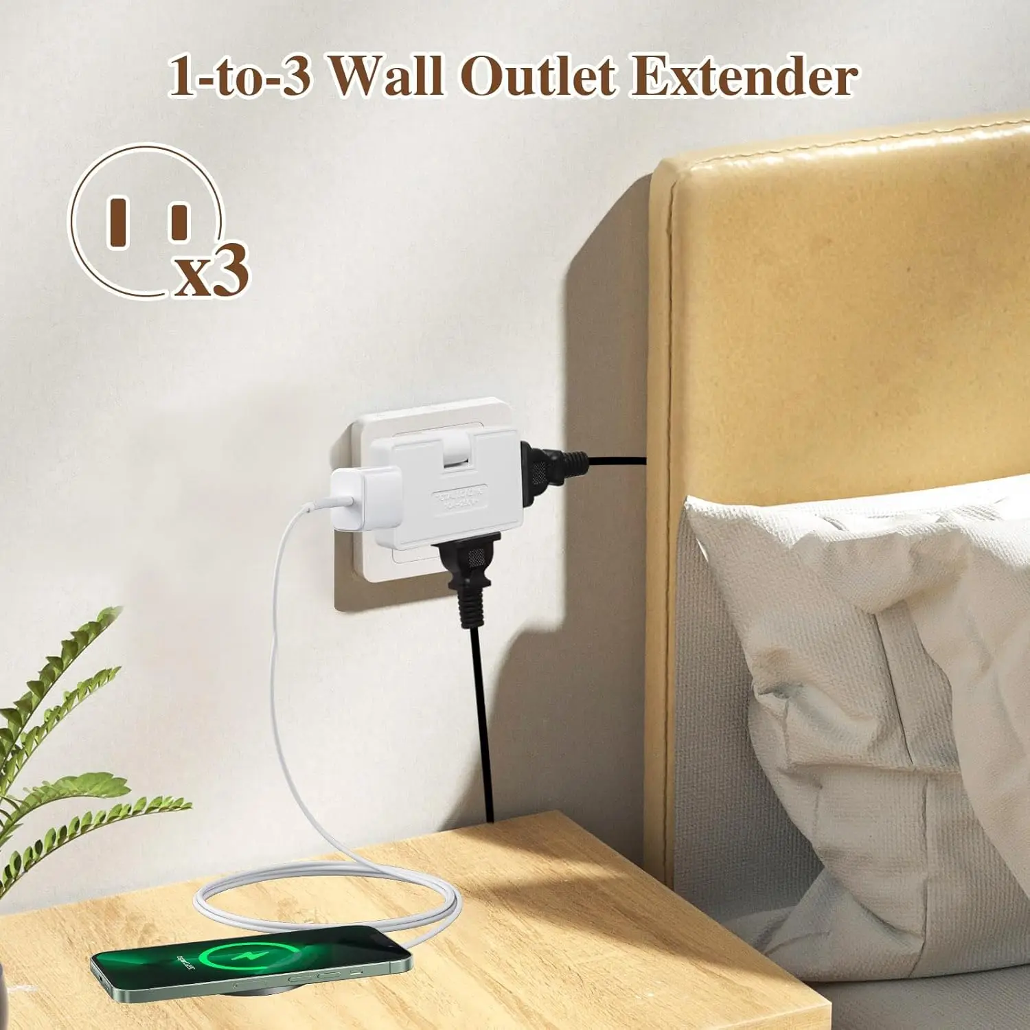 Plug Adapter Electrical Socket Power Socket Plug Outlet Extender Power Extension Plug Extension Sockets 3 Way Flat Outlet Extender US Extension Plugs Electrical Adapter 180&deg; Adjustable Phone Charger Converter Socket Home Travel