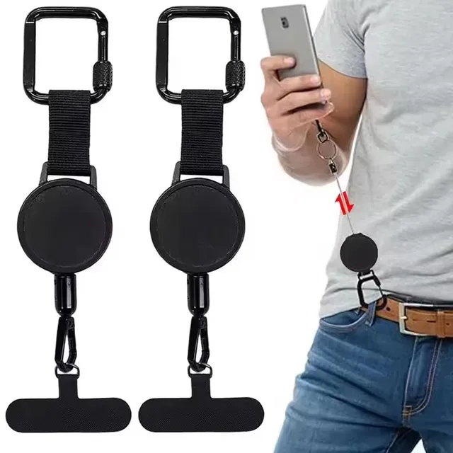 Retractable Anti-Theft Phone Holder Smartphone Safety Lanyard Stra with Carabiner Anti-Drop Harness for Hiking Cycling Climbing 2
