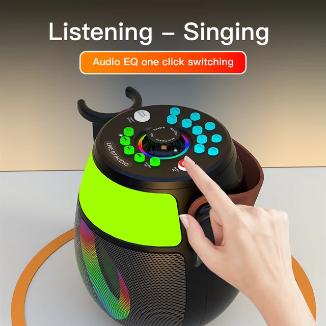 Outdoor Karaoke Music Machine Wireless Bluetooth Sound Card Speakers Loudspeaker Player Portable with Two Microphones Boombox 5