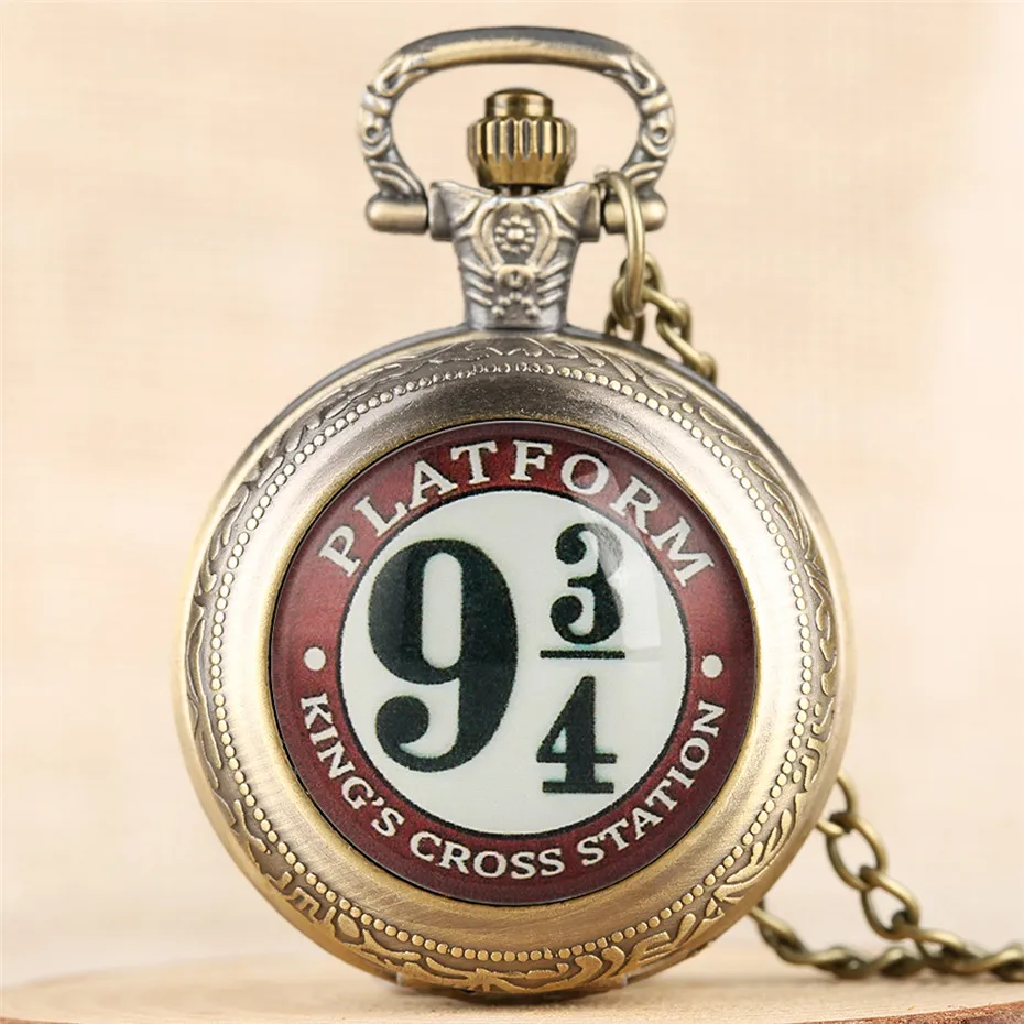 Vintage Movie Extension King's Cross London 9 3/4 Platform Quartz Pocket Watch =Necklace Pendant Clock Reloj Anniversary Gift