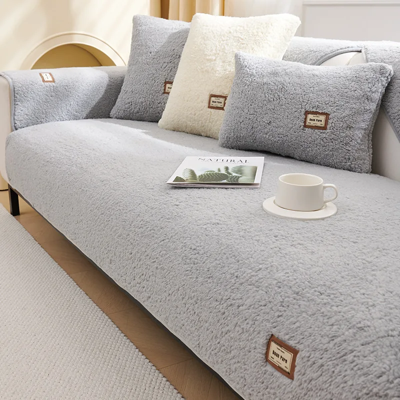 Wool Sofa Cover Cloth Universal Living Room Sofa Towel Plush Non-Slip Thickened Warm Breathable Cushions