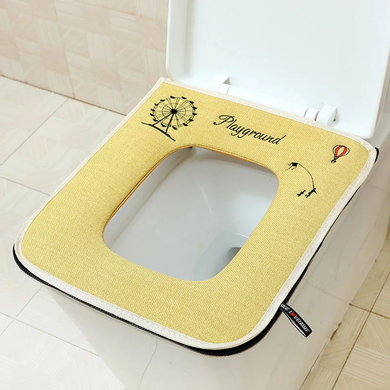 Square with Zipper Home Toilet Cushion Waterproof Warm Toilet Seat Cover  Washable WC Mat Universal Bathroom Accessories