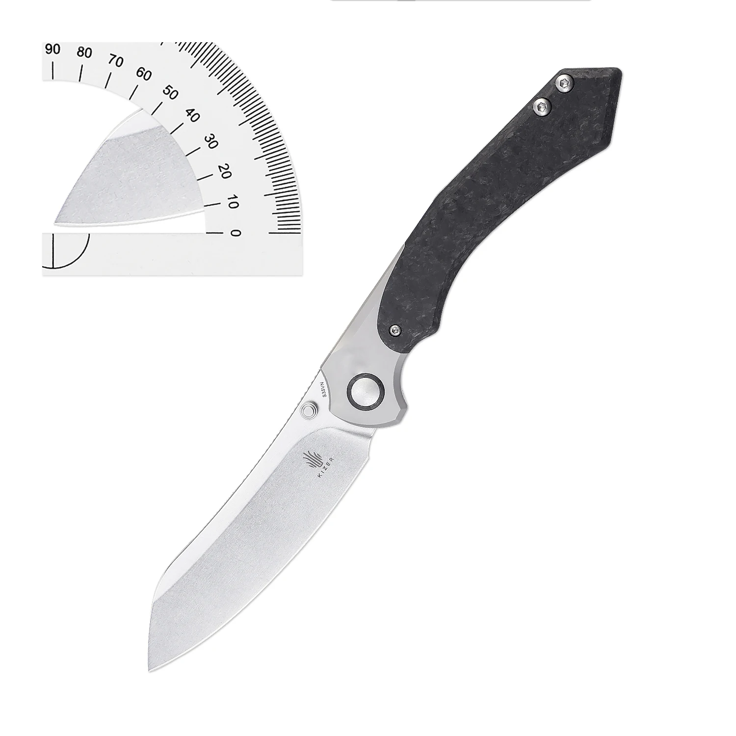 Kizer Survival Knife Clairvoyant Ki4626A1 2023 New Titanium+Carbon Fiber Handle with S35VN Steel Blade Hunting Knife