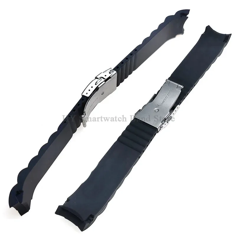 Waterproof Silicone Curved-End Watch Strap with Folding Buckle