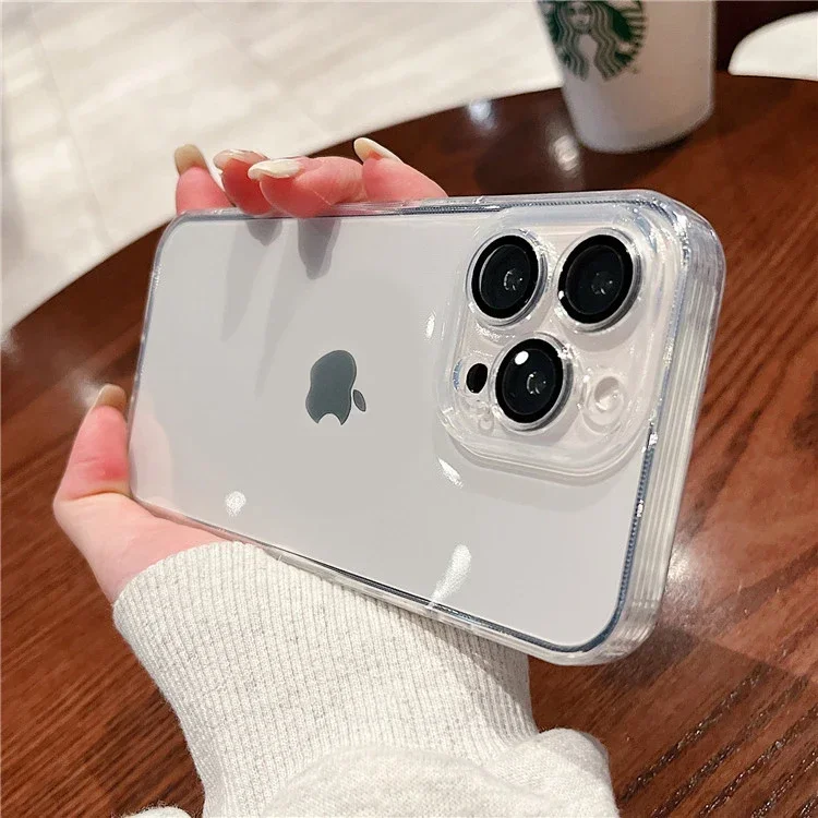 Luxury Plating Clear Phone Case with Full Lens Protector and Silicone Cover