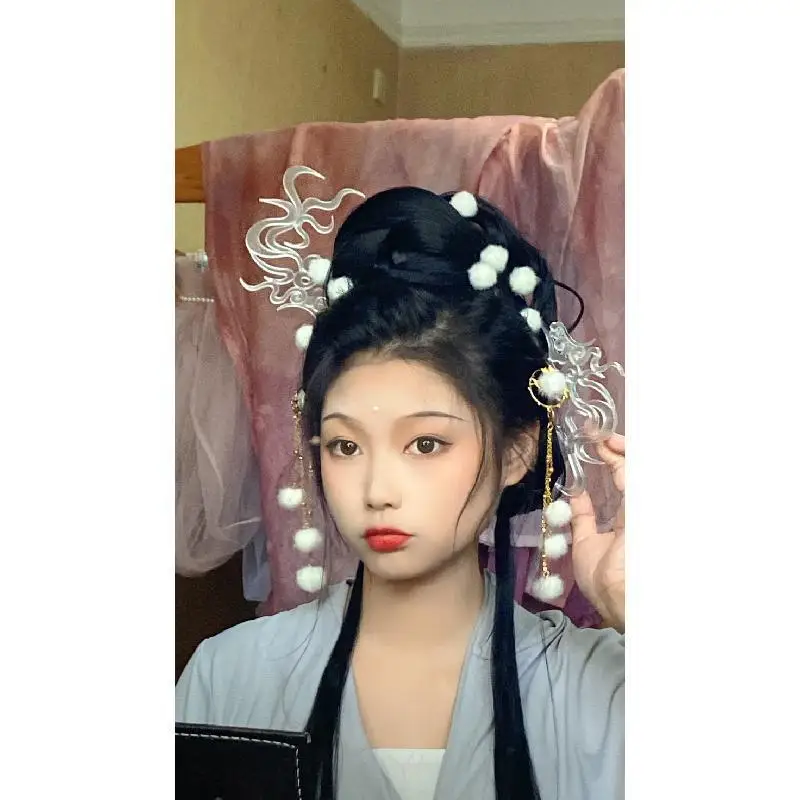 유니버설 3D 프린팅 요정 정령 아이스 소울 클라우드 패턴 헤어핀 반투명 UV 스팟
