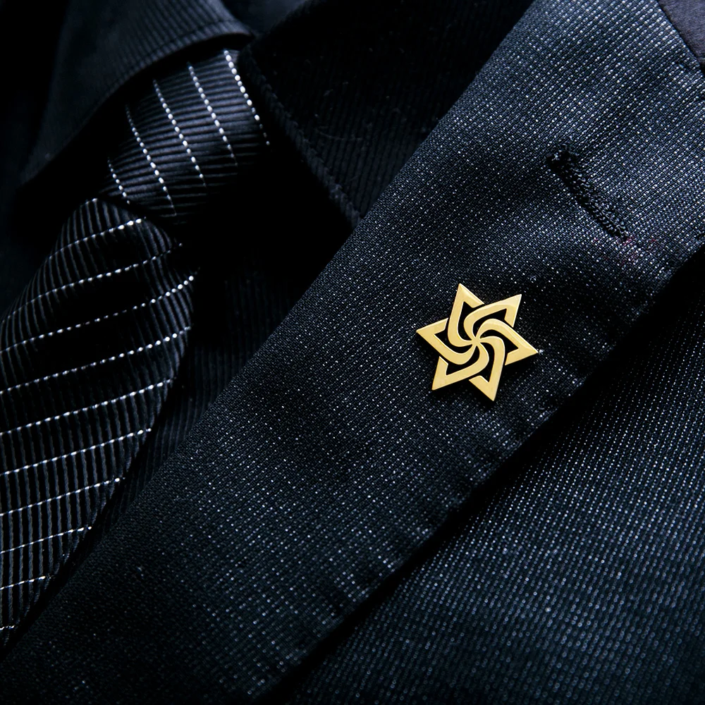 Tangula Spiral Judaism Star of David Brooches Stainless Steel Religious Amulet Jewelry Mens Suit Collar Badge Pins Accessories