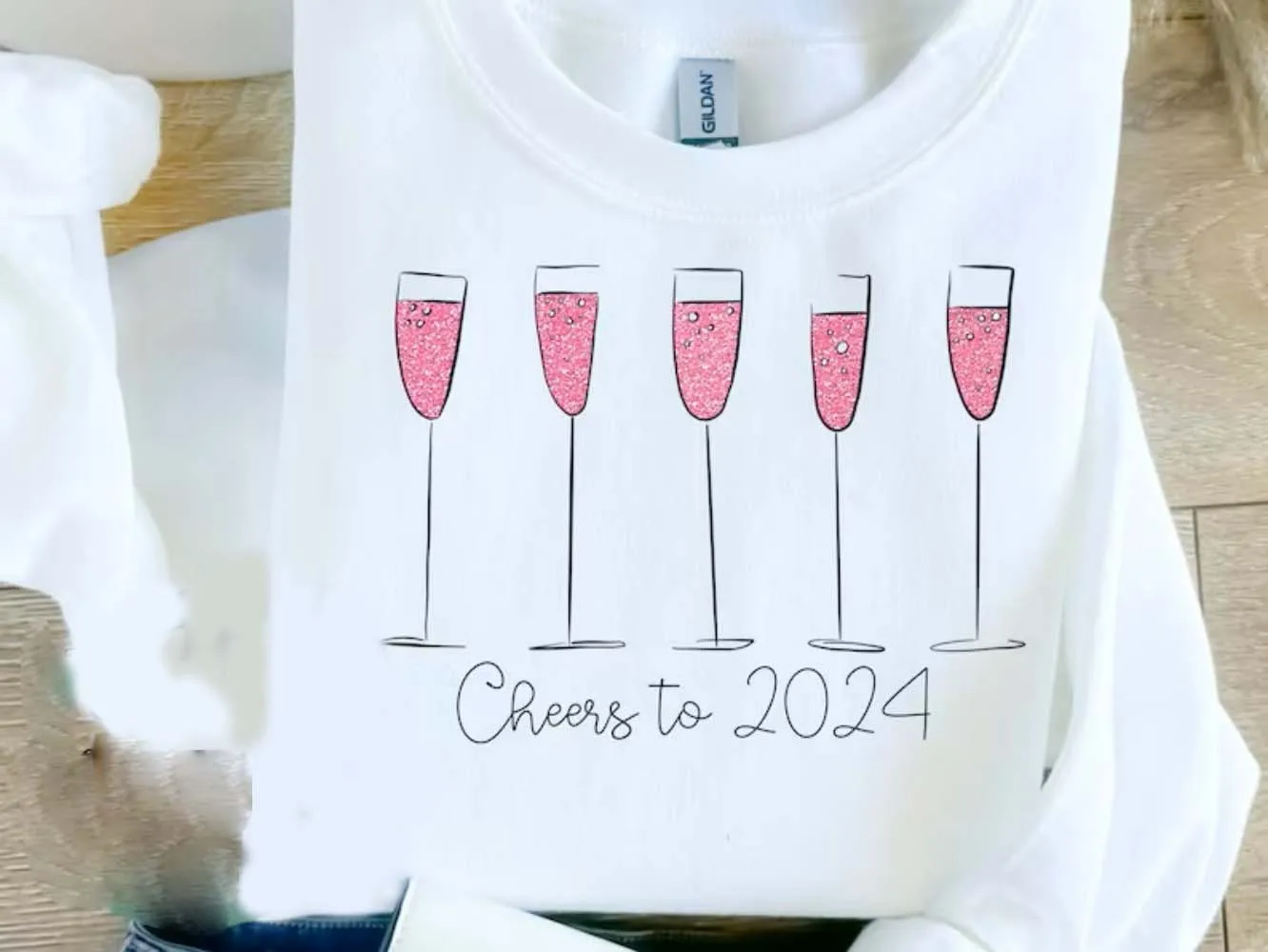 New years Cheers to 2024 Shirt 2024 Sublimation Happy New years Sweatshirt Glitter New years Party Holiday Tee Winter Women Top