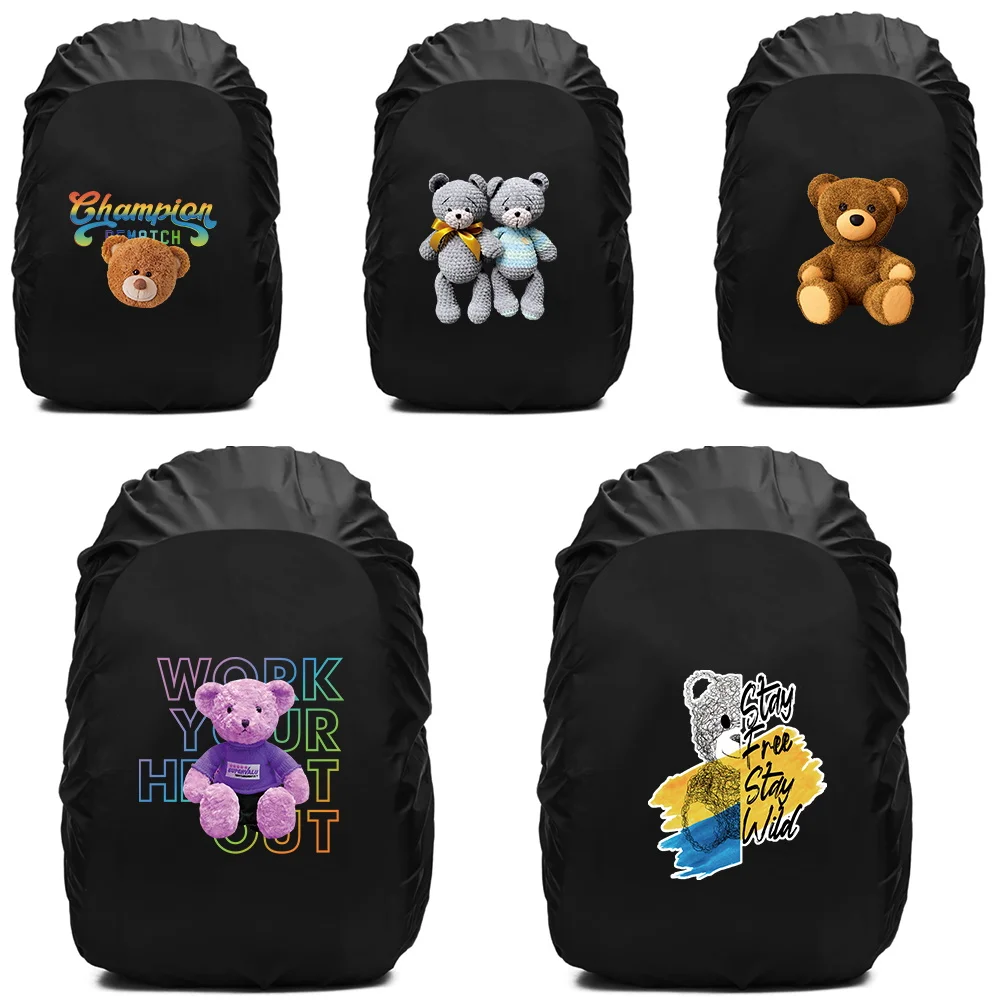 Outdoor Waterproof Backpack Rain Cover 20L-70L Travel Accessories Backpack Portable Hiking Climbing Cover Bag Cute Bear Printed