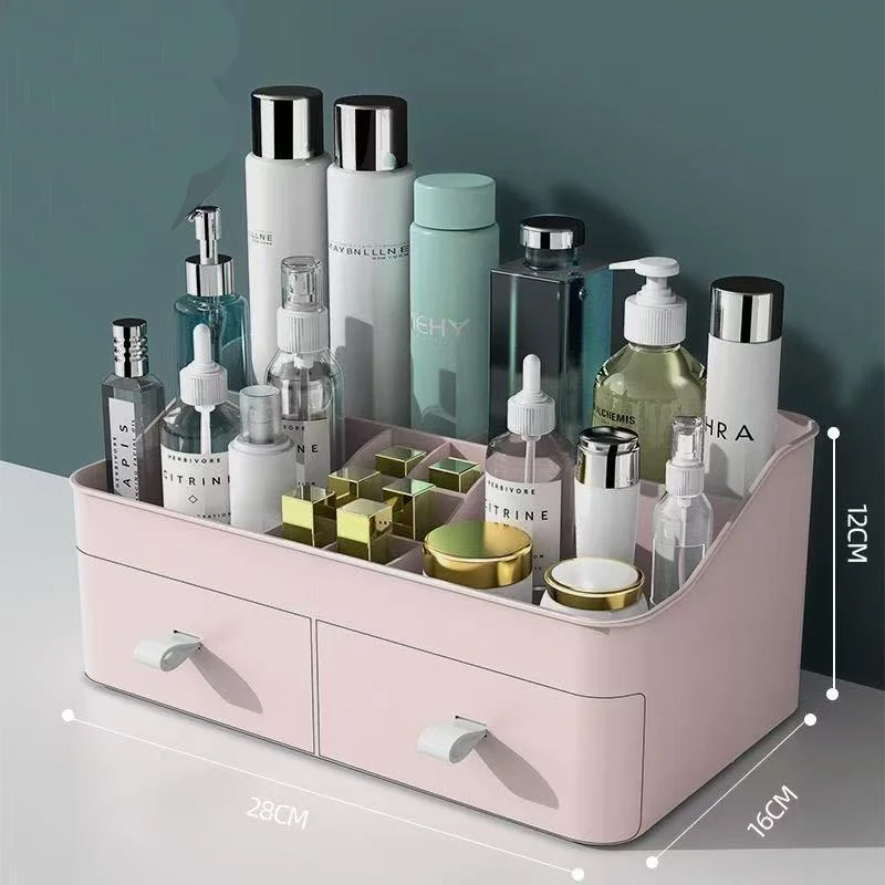 Desktop Cosmetic Storage Box Plastic Makeup Brush Lipstick Organizer Drawer-Type Compartment for Bathroom & Bedroom 2