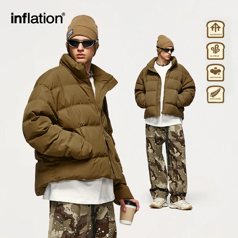 Down Jacket INFLATION Solid Color Windproof Crop Unisex Winter Thick Short Style 70% White Duck Down Mens Outerwear