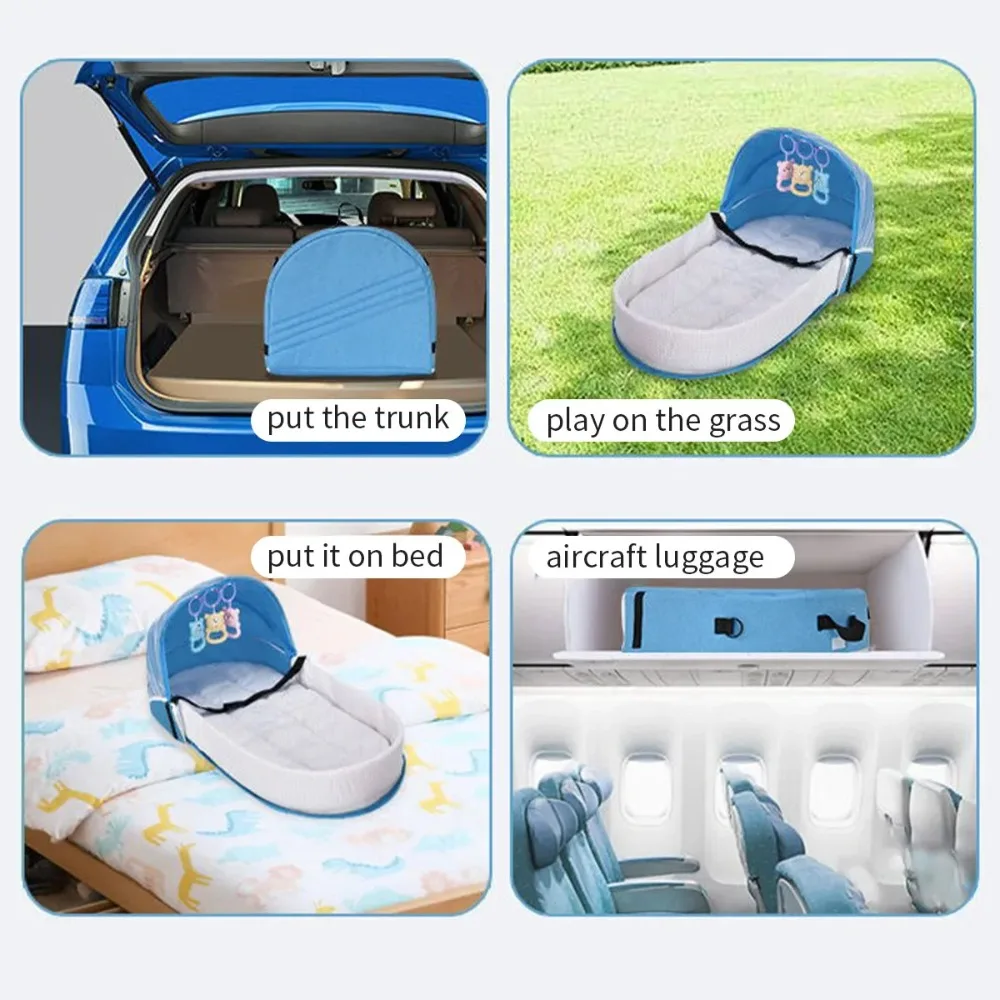 Baby Crib Convenient Folding Anti-crush Bed Middle Bed with Mosquito Net Comfortable Mattress Travel Crib for Newborn Baby Bed - 6