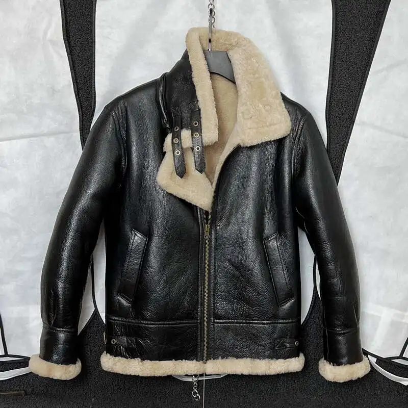 New Fashion Men Genuine Sheepskin Shearling Coat Wool Liner Cashmere Jacket Male Winter Clothes Outerwear 3XL 4XL 5XL 6XL 7XL