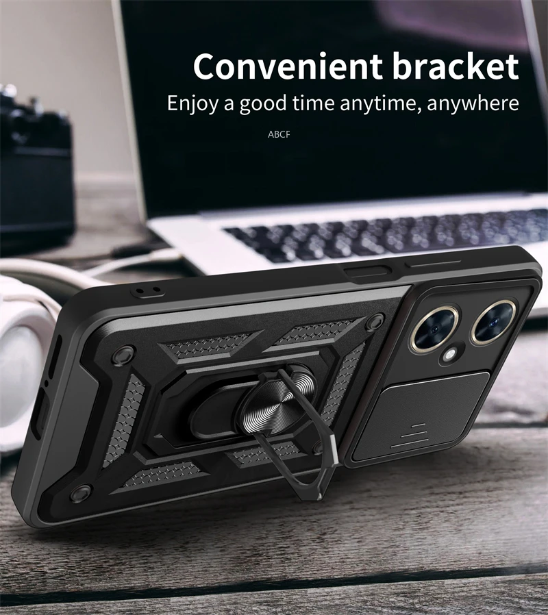 Slide Armor Phone Case with Car Holder Ring and Back Cover