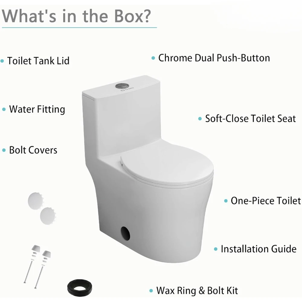Compact One Piece Toilet, Quiet Dual & Powerful Flush Modern Toilet, Space Saving Toilet with Soft Close Toilet Seat 4