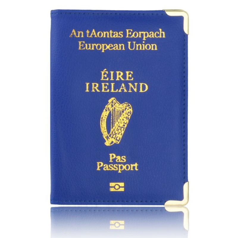 Irish Passport Cover Lychee Pattern PU Passport Holder Bank Card Holder