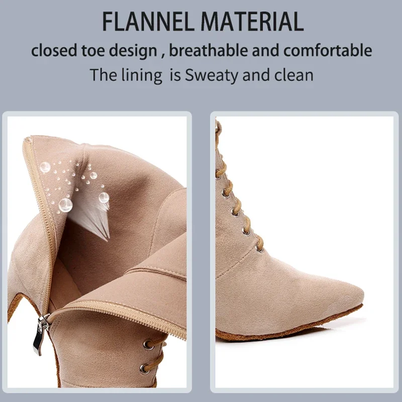 Winter Closed Toe Latin Dance Sandals For Woman Soft Sole Ballroom Latino Dance Boots For Girls High Heel Bachata Salsa Shoes 4