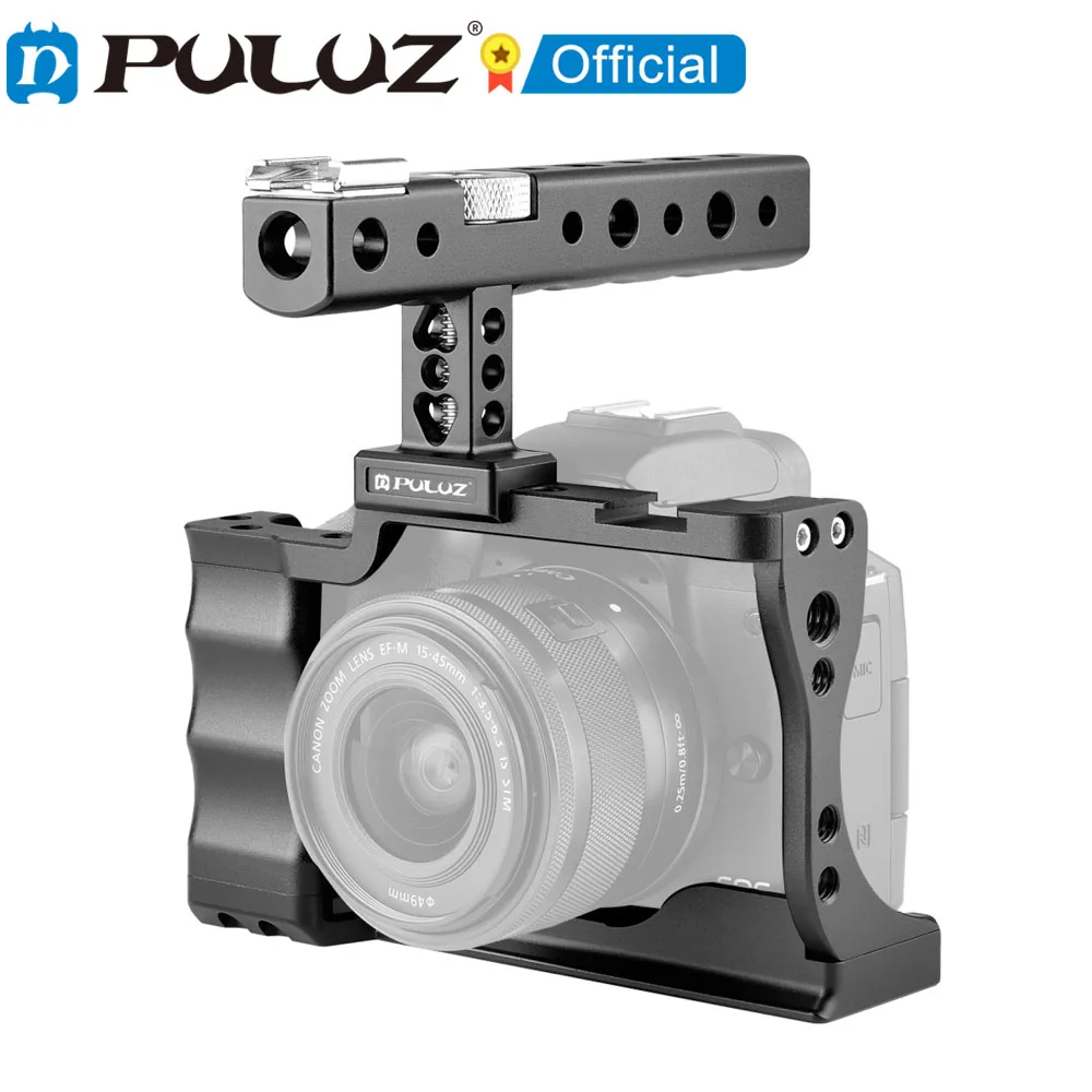 

PULUZ Video Camera Cage Stabilizer with Handle for Canon EOS M50 Frame Cage with 1/4 and 3/8 Threaded Holes