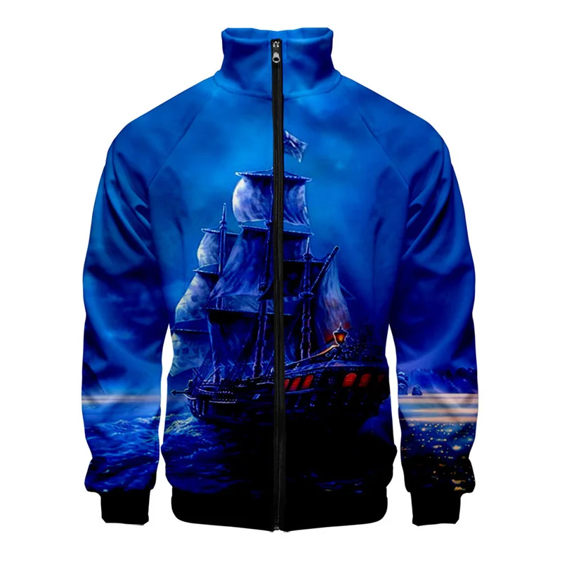 thumbnail image 1 of Chaqueta retro con estampado 3D de navegación oceánica para hombre, abrigo de manga larga de gran tamaño para la calle, ropa con personalidad para niños, chaquetas con cremallera, 1 of 4