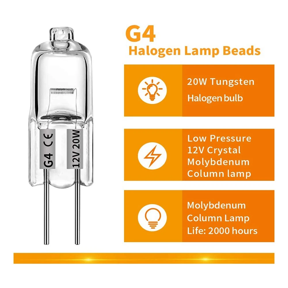 40PCS G4 12V 20W Halogen Lamp G4 12V Bulb Inserted Beads Crystal Lamp Halogen Bulb 20W Bulbs