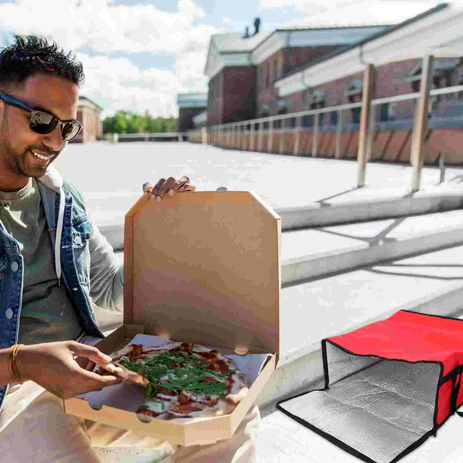 Insulated Bag Food Warmer Hand Bags Pizza Box Takeout with Zipper Hot for Delivery Non-woven Fabric Travel Handbag