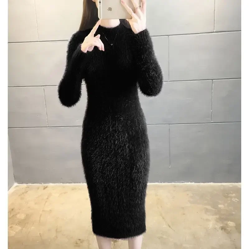 الركبة طول سترة فستان المرأة الخريف/الشتاء نصف بول...