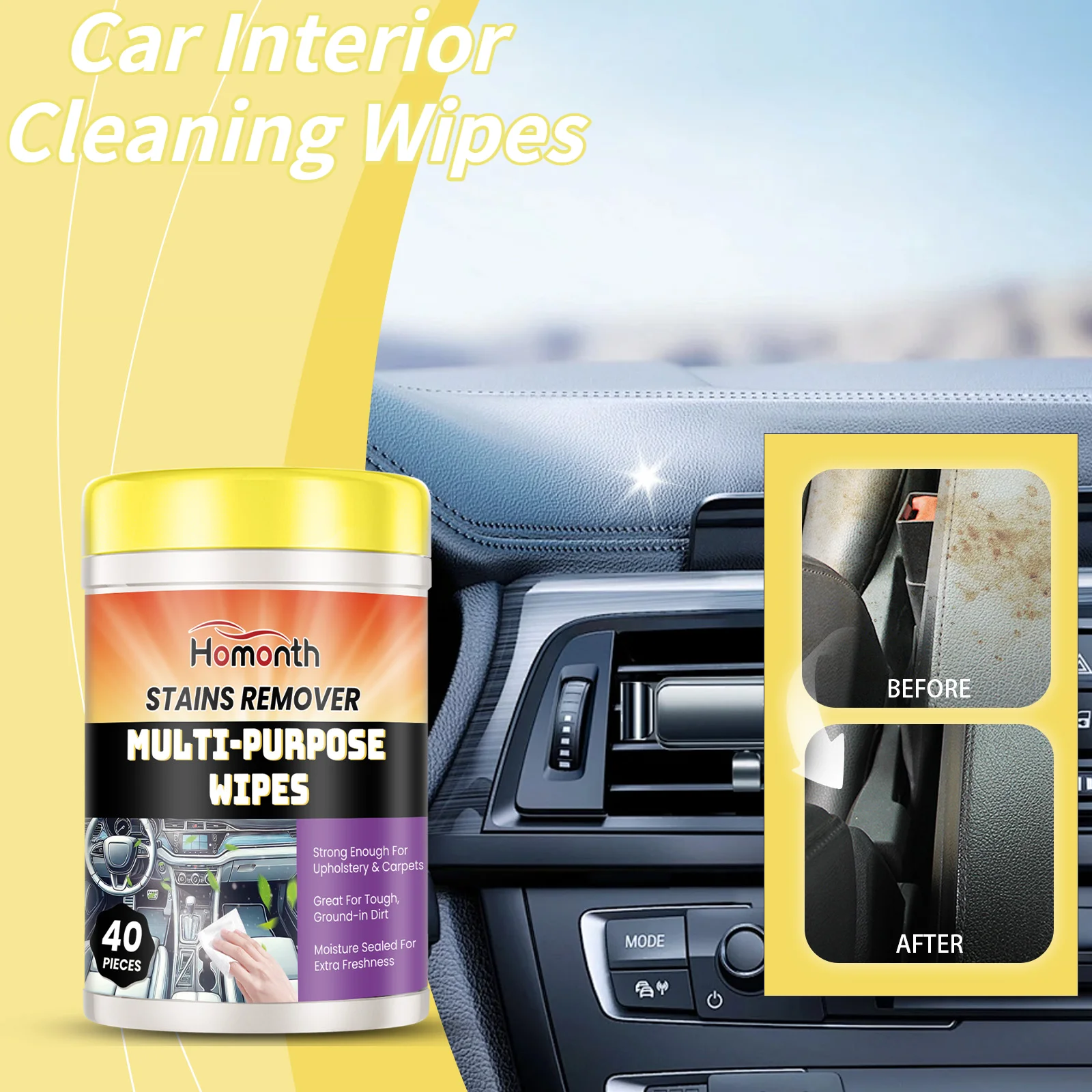 Efficient Portable Car Interior Cleaning Wipes for Stain Removal and Maintenance