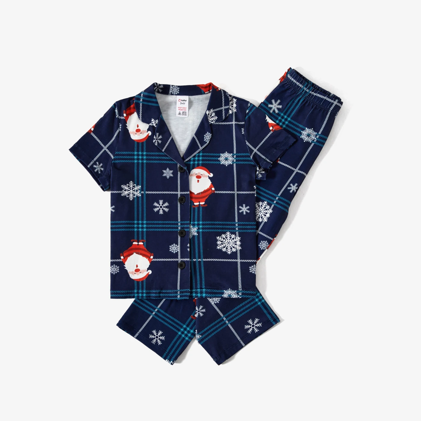 Conjuntos de pijamas a juego para toda la familia con camisa y pantalones abotonados con cuello con muescas y estampado de Papá Noel y copos de nieve de PatPat