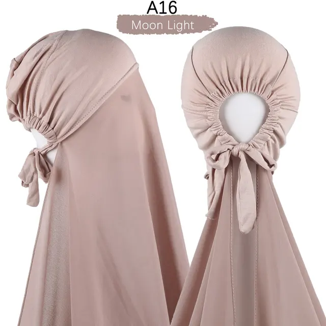 Muslim Women Chiffon Hijab With Cap Bonnet instant Chiffon Hijab Pinles Shawl Head Scarf Under scarf Caps Cover Headwrap A16