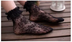 Women Girls Lace See-through Socks Pure Color Ruffled Breathable Soft Elastic Low Ankle Socks