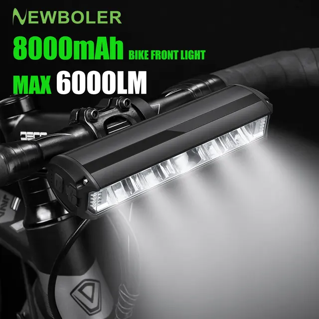NEWBOLER dviračio priekinė lempa - 6000 liumenų šviesa ir 8000 mAh akumuliatorius