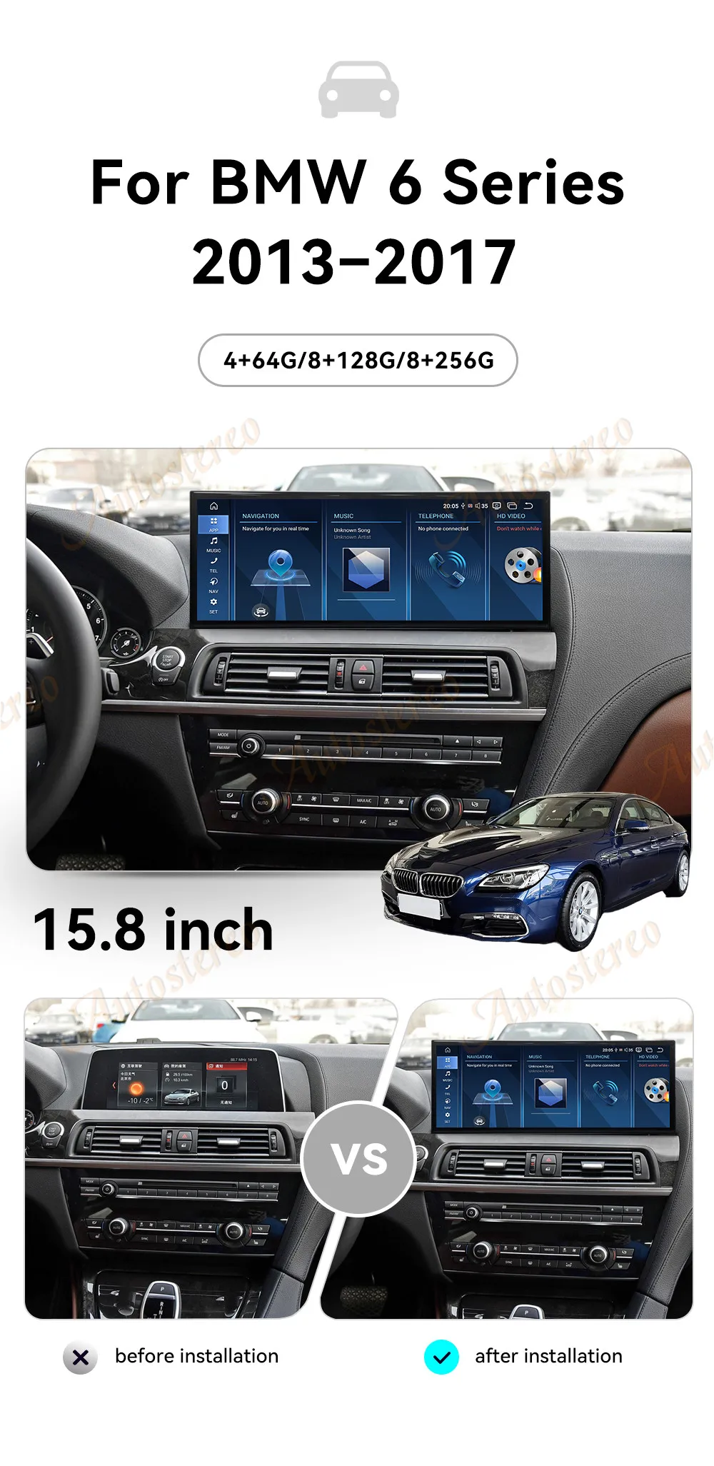 15.8 Inch Qualcomm 680 Android 13 Carplay For BMW 6 6GT M6 F06 F12 F13 Car Multi