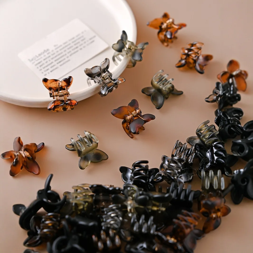 10Pcs Vintage Schmetterling Mini Schildkröte Leopard Kleine Haar Klaue Clip Barrettes Acryl Haar Kiefer Clip Klemme Für Frauen Mädchen headwear
